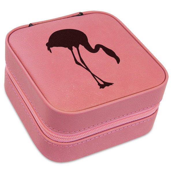 Custom Pink Flamingo Travel Jewelry Boxes - Pink Leather