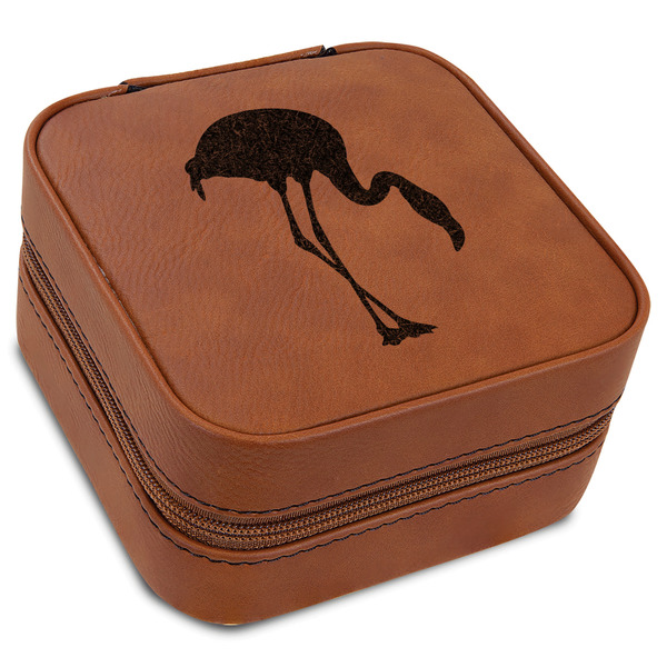 Custom Pink Flamingo Travel Jewelry Box - Rawhide Leather