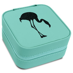 Pink Flamingo Travel Jewelry Box - Teal Leather