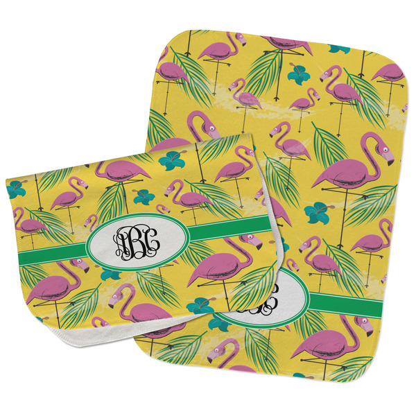 Custom Pink Flamingo Burp Cloths - Fleece - Set of 2 w/ Monogram