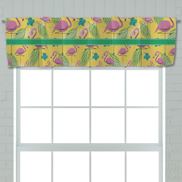 Pink Flamingo Valance - Closeup on window