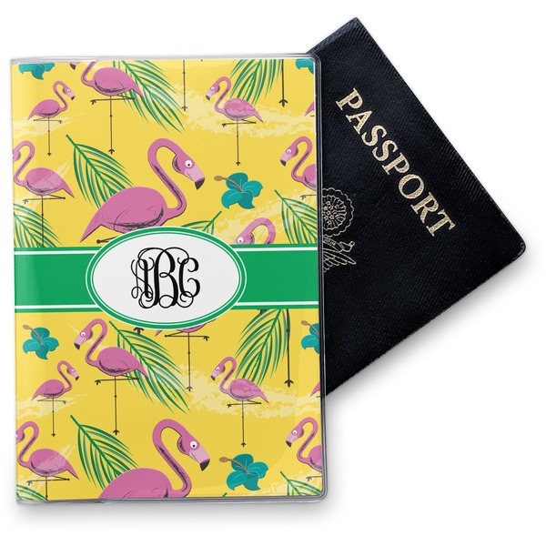 Custom Pink Flamingo Vinyl Passport Holder (Personalized)