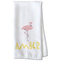 Pink Flamingo Kitchen Towel - Waffle Weave - Partial Print (Personalized)