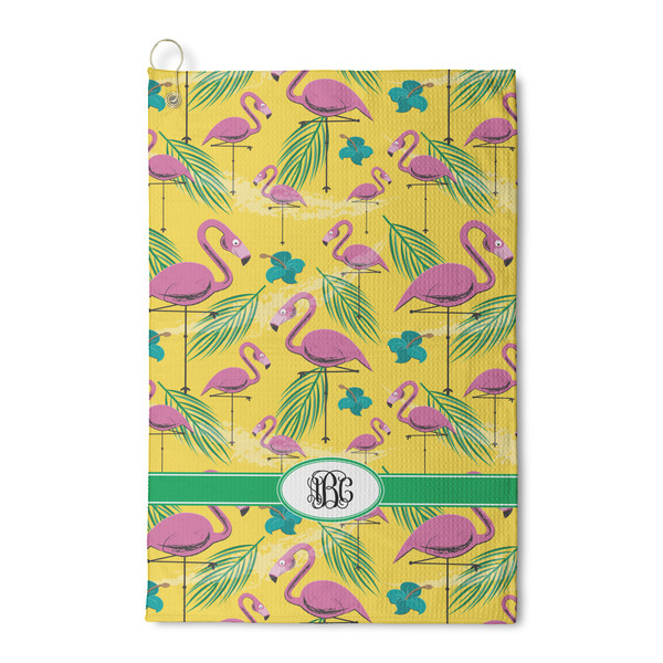 Custom Pink Flamingo Waffle Weave Golf Towel (Personalized)