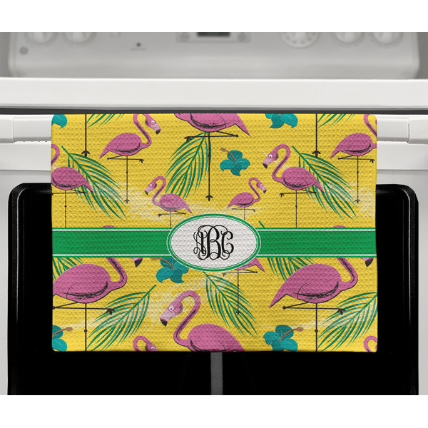 Pink Flamingo Waffle Weave Towel - Full Color Print - Lifestyle2 Image