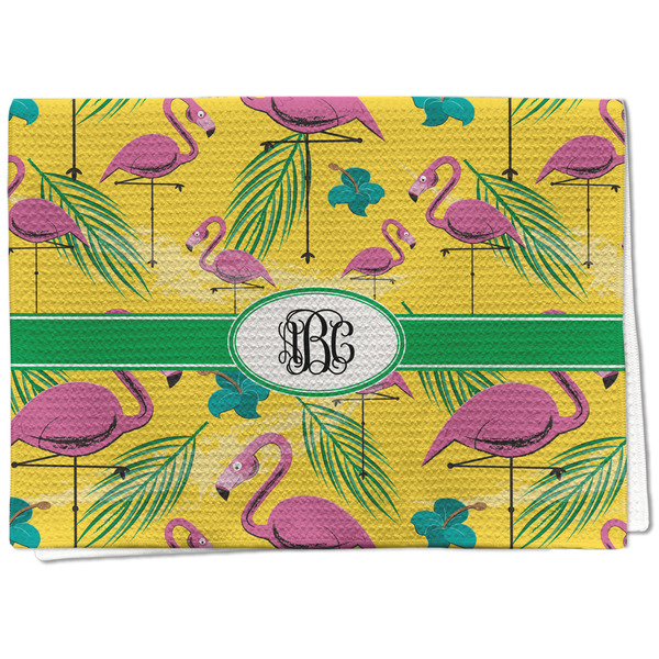 Custom Pink Flamingo Kitchen Towel - Waffle Weave - Full Color Print (Personalized)