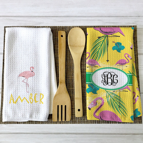 Pink Flamingo Waffle Weave Towels - 2 Print Styles