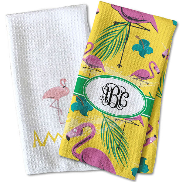 Pink Flamingo Waffle Weave Towels - Two Print Styles