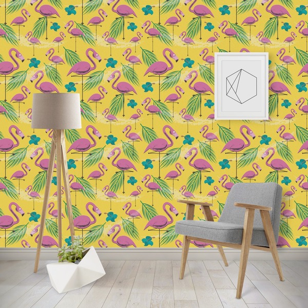 Custom Pink Flamingo Wallpaper & Surface Covering (Peel & Stick - Repositionable)