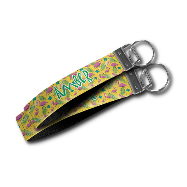 Pink Flamingo Webbing Keychain FOBs - Size Comparison