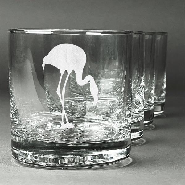 Custom Pink Flamingo Whiskey Glasses (Set of 4)