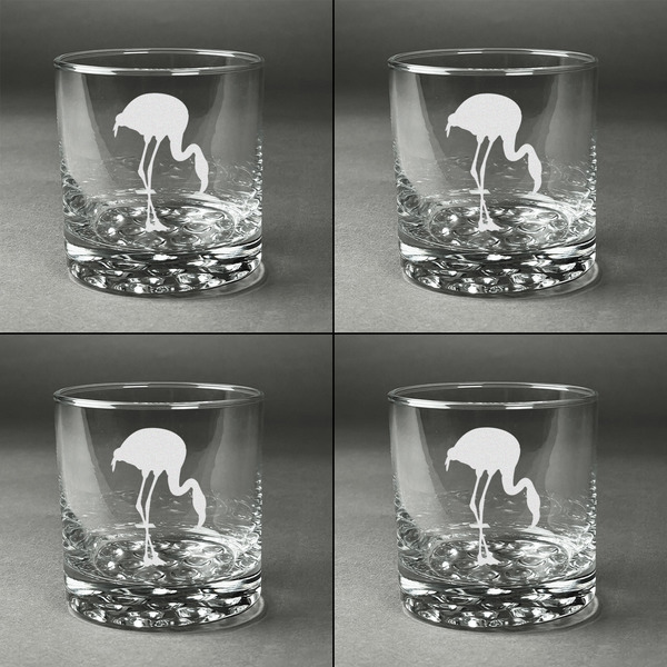 Pink Flamingo Whiskey Glasses - Set of 4 all Engraved