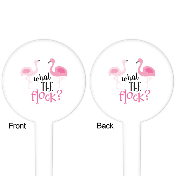 Pink Flamingo White Plastic 4" Food Pick - Round - Double Sided - Front & Back