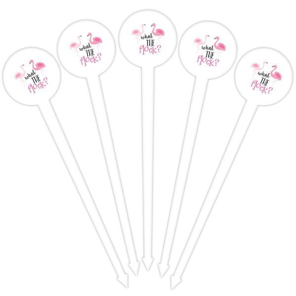 Pink Flamingo White Plastic 4" Food Pick - Round - Fan View