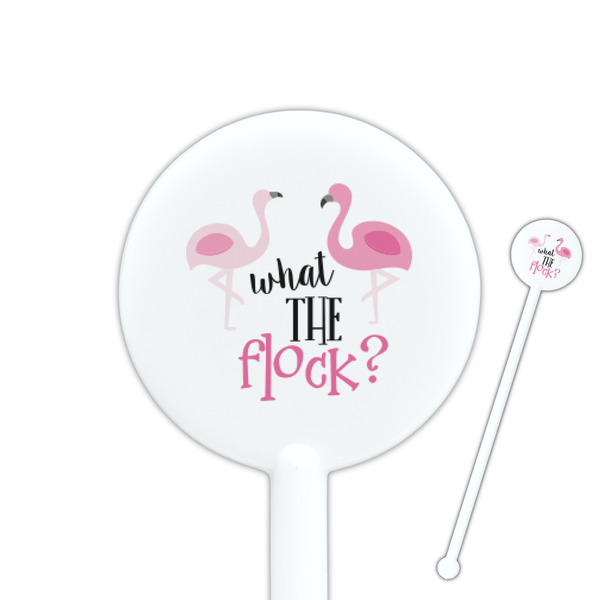 Custom Pink Flamingo 5.5" Round Plastic Stir Sticks - White - Double Sided