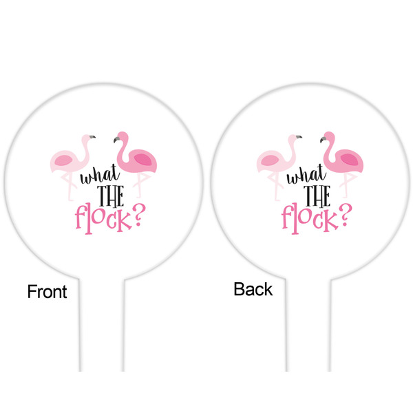 Pink Flamingo White Plastic 6" Food Pick - Round - Double Sided - Front & Back