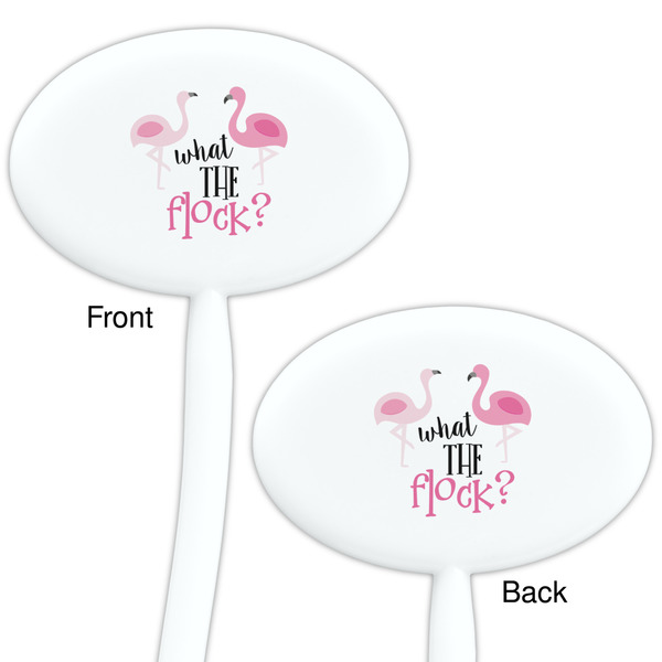 Pink Flamingo White Plastic 7" Stir Stick - Double Sided - Oval - Front & Back