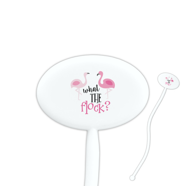 Custom Pink Flamingo 7" Oval Plastic Stir Sticks - White - Single Sided