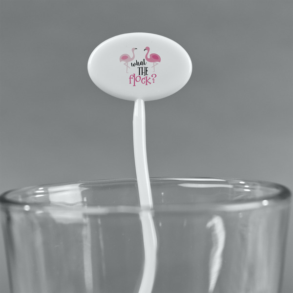 Pink Flamingo White Plastic 7" Stir Stick - Oval - Main