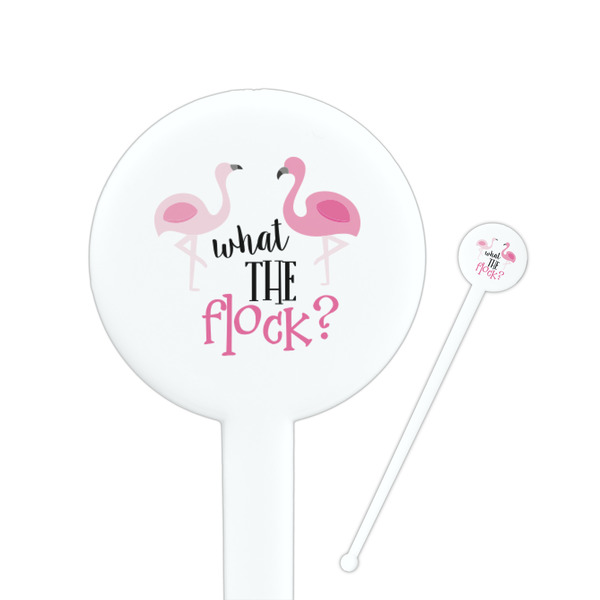 Custom Pink Flamingo 7" Round Plastic Stir Sticks - White - Single Sided