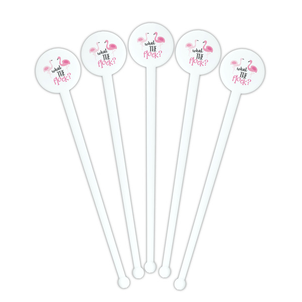Pink Flamingo White Plastic 7" Stir Stick - Round - Fan View