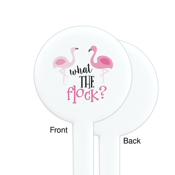 Pink Flamingo White Plastic 7" Stir Stick - Single Sided - Round - Front & Back