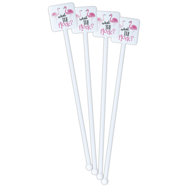 Pink Flamingo White Plastic Stir Stick - Single Sided - Square - Front