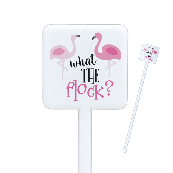 Custom Pink Flamingo Square Plastic Stir Sticks - Single Sided
