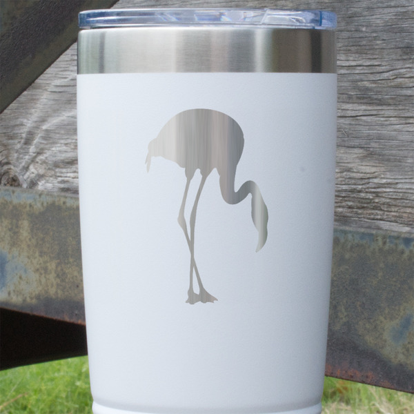 Pink Flamingo White Polar Camel Tumbler - 20oz - Close Up
