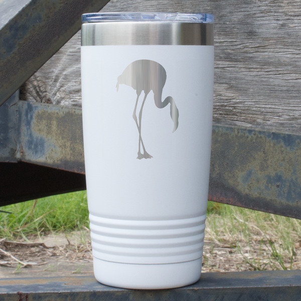 Custom Pink Flamingo 20 oz Stainless Steel Tumbler - White - Double Sided (Personalized)