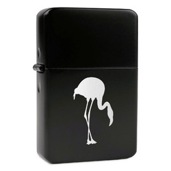 Pink Flamingo Windproof Lighter - Black - Double Sided & Lid Engraved