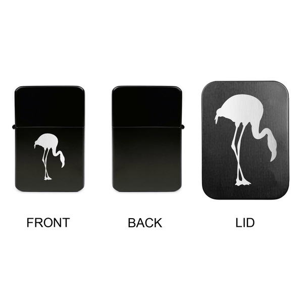 Pink Flamingo Windproof Lighters - Black, Single Sided, w Lid - APPROVAL