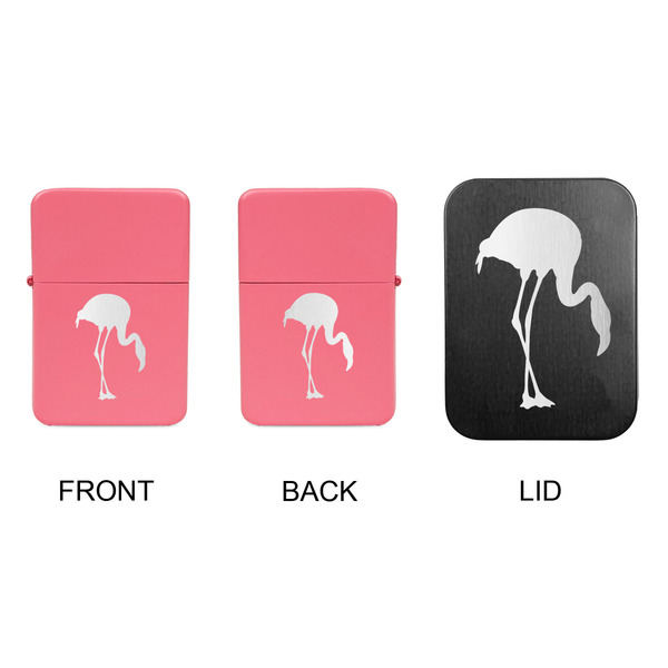 Pink Flamingo Windproof Lighters - Pink, Double Sided, w Lid - APPROVAL