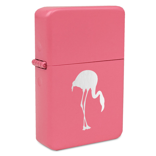 Custom Pink Flamingo Windproof Lighter - Pink - Single Sided & Lid Engraved