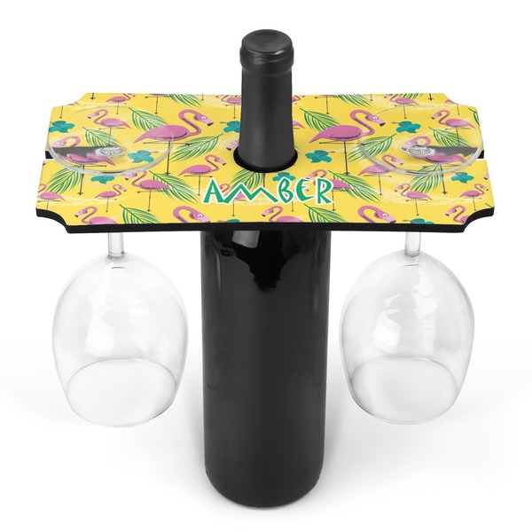 Custom Pink Flamingo Wine Bottle & Glass Holder (Personalized)