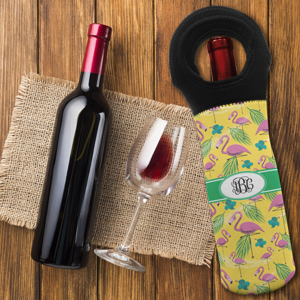 Pink Flamingo Wine Tote Bag - FLATLAY