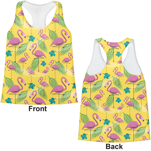 Pink Flamingo Womens Racerback Tank Tops - Medium - Front and Back