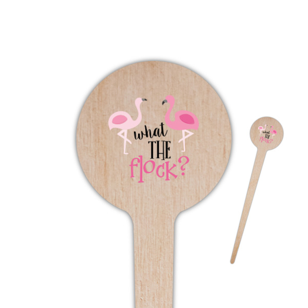 Custom Pink Flamingo 4" Round Wooden Food Picks - Single Sided