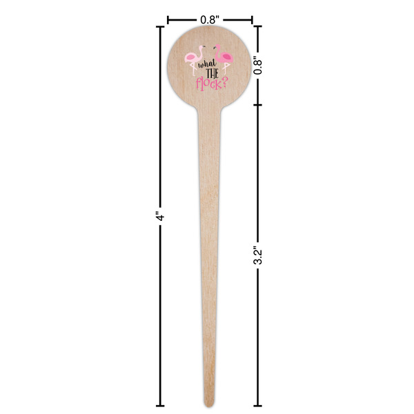 Pink Flamingo Wooden 4" Food Pick - Round - Dimensions