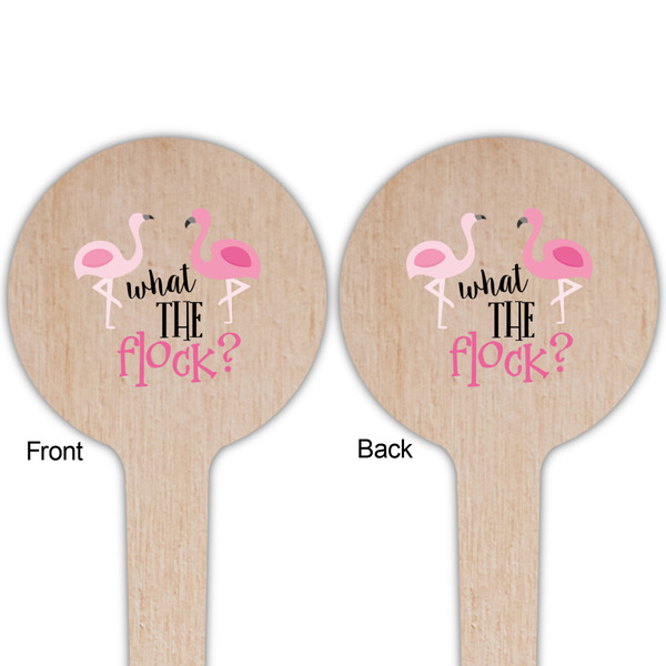 Pink Flamingo Wooden 4" Food Pick - Round - Double Sided - Front & Back