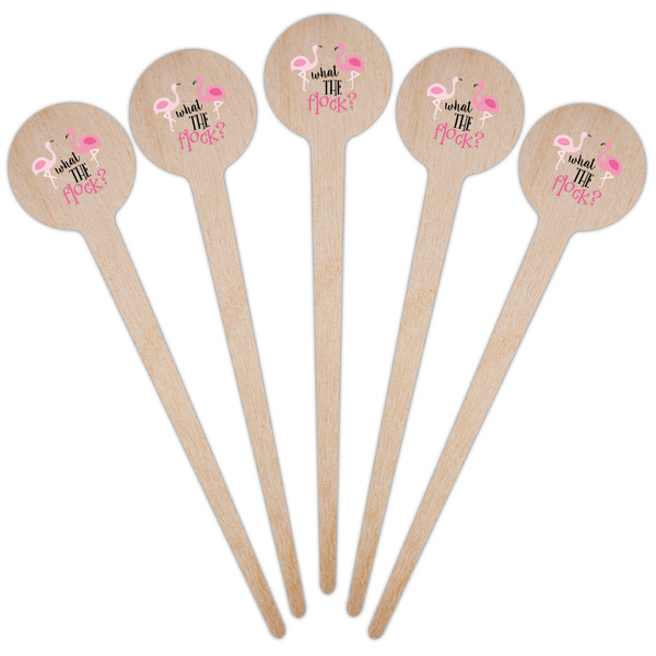 Pink Flamingo Wooden 4" Food Pick - Round - Fan View