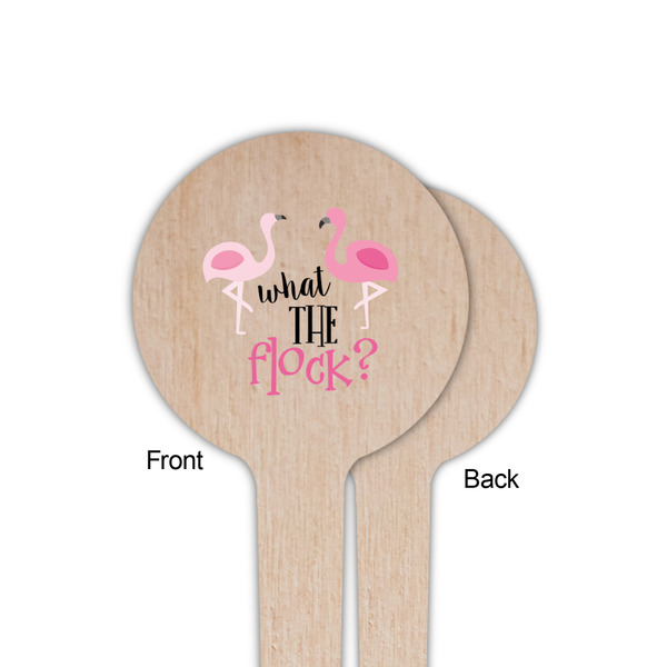 Pink Flamingo Wooden 4" Food Pick - Round - Single Sided - Front & Back