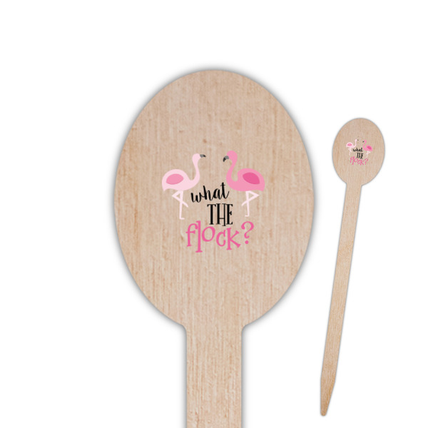 Custom Pink Flamingo Oval Wooden Food Picks - Double Sided