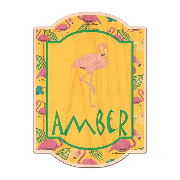 Custom Pink Flamingo Genuine Maple or Cherry Wood Sticker (Personalized)