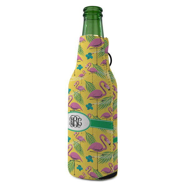 Pink Flamingo Zipper Bottle Cooler - ANGLE (bottle)