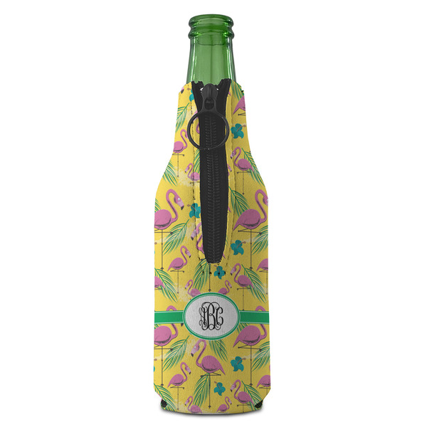 Pink Flamingo Zipper Bottle Cooler - BACK (bottle)
