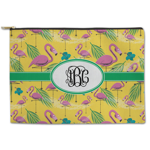 Custom Pink Flamingo Zipper Pouch - Large - 12.5"x8.5" (Personalized)