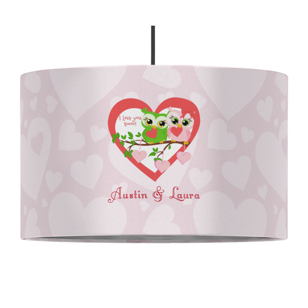 Custom Valentine Owls 12" Drum Pendant Lamp - Fabric (Personalized)