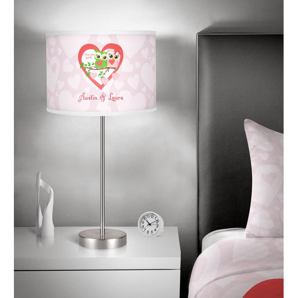 Valentine Owls 13 inch drum lamp shade - in room
