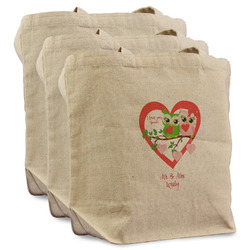 Valentine Owls Reusable Cotton Grocery Bags - Set of 3 (Personalized)